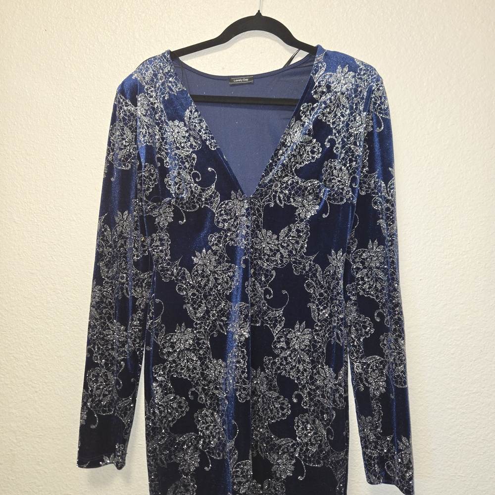 Lovely Day Navy Dress with Silver Accents